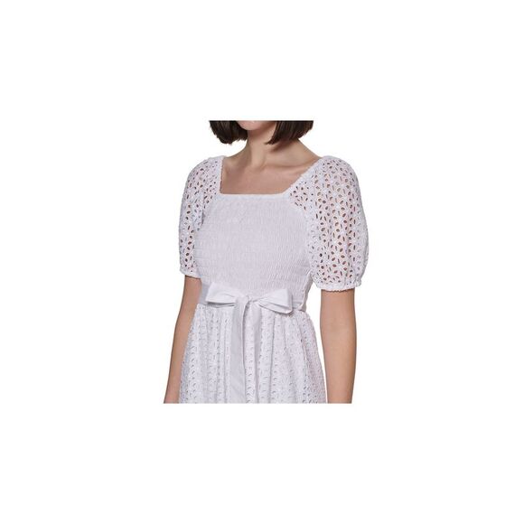 VINEYARD VINES Womens Blue Pocketed Gathered Tiered Skirt Floral Pouf Sleeve V Neck Midi Fit + Flare Dress